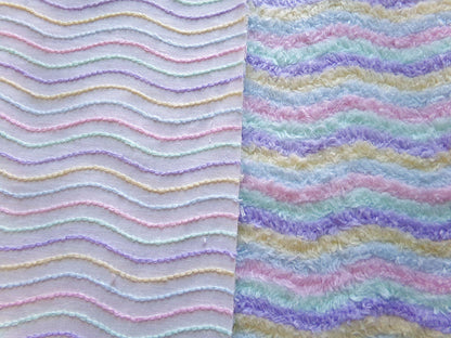 Pastel Rainbow Striped Chenille Fabric, Vintage Lilac, Yellow, Mint Green, Sky Blue & Pink Ripple 18" x 24" piece, sewing quilt material