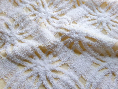 fluffy white & buttercup yellow vintage chenille fabric, sweetest sewing material, 18" x 25" inch piece for pillows, quilts, fiber arts