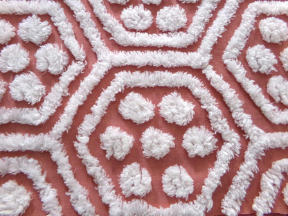 Hippie Hexagon Reversible Vintage Chenille Fabric, Sewing Quilting Material in Boho Style Terracotta & White, 22.5" x 30" inch Piece