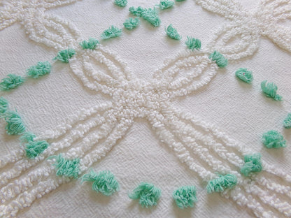 elegant ivory jade vintage chenille fabric, 17" x 26" piece of geometric dot sewing material