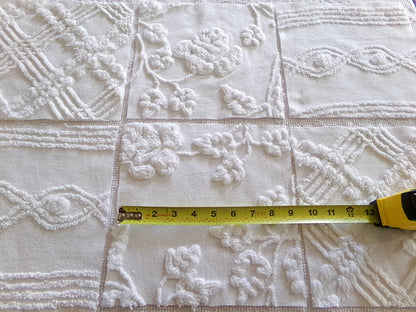 rambling rose vintage chenille fabric squares, set of 6 large 9.5" white quilt blocks, floral & geometric prints for sewing, quilting