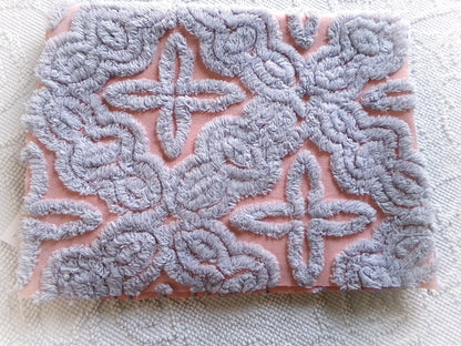 mystic star vintage chenille fabric, plush dusty blue on dreamy pink cotton, for quilting & crafts, 25" x 18" cut piece
