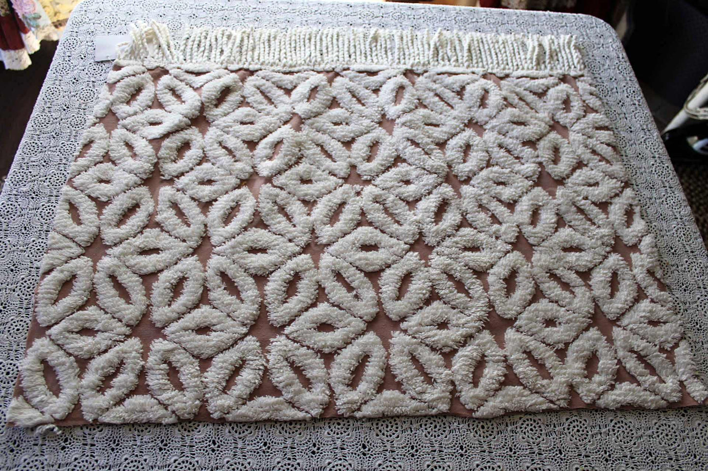 Mocha Daisy Vintage Chenille Fabric, 19" x 25"' inch piece, 100% Cotton, Big Fluffy White Daisies