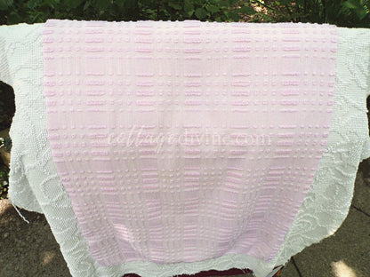 Pastel Pink Checkerboard Vintage Chenille Fabric, 18" x 24" inch piece, Great Texturized Pattern