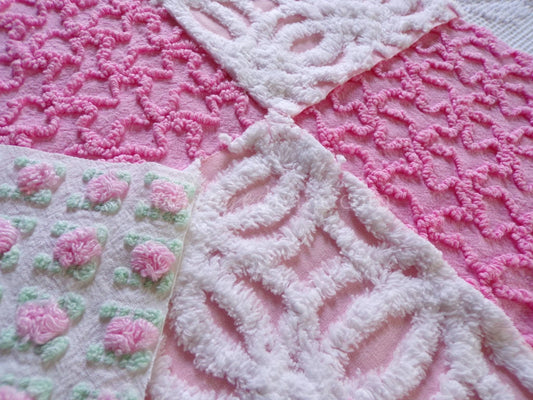 Sherbet Ice Cream Chenille Quilt Squares Set from Vintage Bedspread Fabric, 16 Blocks, 6" x 6" inch