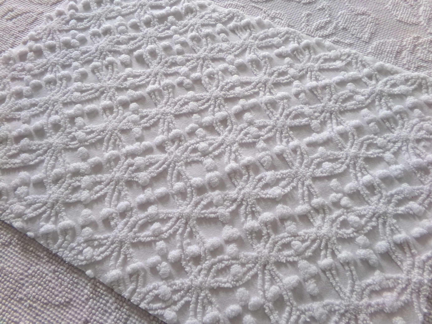 Simple White Vintage Chenille Fabric, Classic Wedding Rings & Dots, 14" x 21" inch piece of sewing material for quilts, pillows, crafts