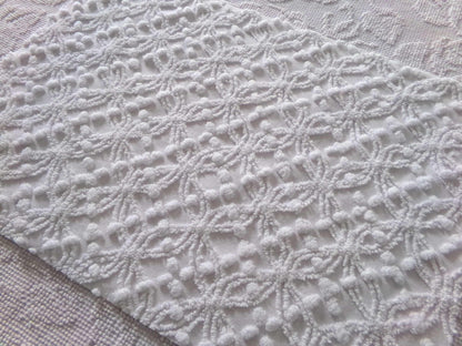 Simple White Vintage Chenille Fabric, Classic Wedding Rings & Dots, 14" x 21" inch piece of sewing material for quilts, pillows, crafts