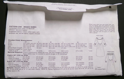 Vtg Kwik Sew 2590 Robe Sewing Pattern Romantic Womens Bathrobe Misses XS-XL OOP