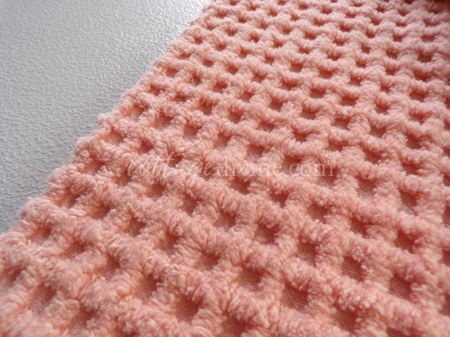 Mini Grid Vintage Chenille Quilt Fabric in Peach Bliss, 24" x 25" Piece, Snuggly Soft Cotton Waffle Tufting