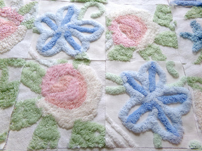 vintage chenille fabric squares, "garden club winner" set of 16 beautiful floral 6" quilt blocks for quilting, crafts, sewing