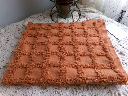 nutmeg pumpkin spice chenille fabric, 20" x 24" boho vintage style sewing material for quilts, crafts in simple windowpane tufted design