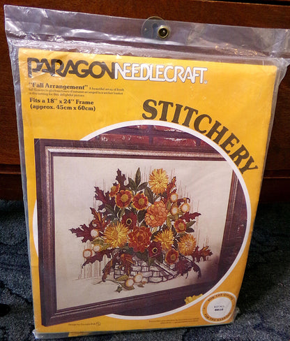 FALL ARRANGEMENT Vintage Floral Crewel Stitchery Kit, Boho Autumn Paragon 0810 Stitchery, Georgia Ball Design