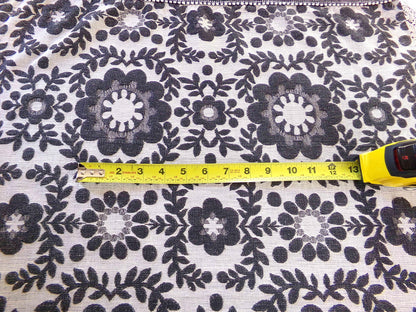 Flower Power MoD DaIsY Vintage Woven Fabric, REVERSIBLE Black & White Hippie Floral, 22" x 18" Piece