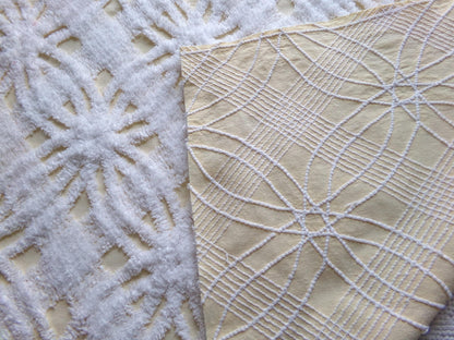 fluffy white & buttercup yellow vintage chenille fabric, sweetest sewing material, 18" x 25" inch piece for pillows, quilts, fiber arts