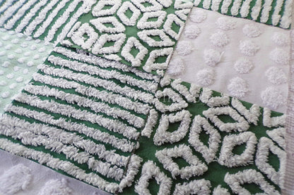 Lucky Star Quilt Squares Set, Rotary Cut from Vintage Chenille Bedspread Fabric, 16 Blocks, 6" x 6" inch, Green & White
