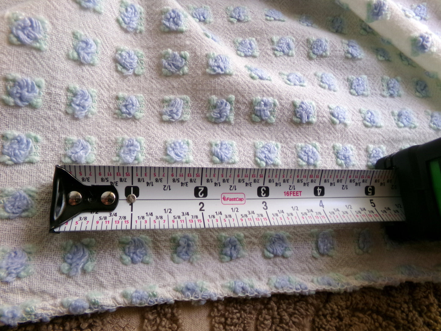 Miniature Blue Rosebuds Vintage Chenille Quilt Fabric, 12" x 29" inch Piece, Micro Roses on Lightweight Cotton