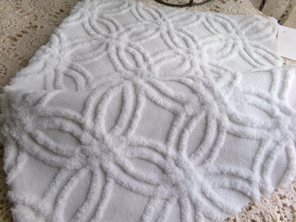versatile white vintage chenille fabric, classic wedding ring design, 15.5" x 23" inch piece of sewing material for quilts, crafts