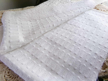 clean crisp white vintage chenille fabric: unique buttonhole design, 19" x 24" cut piece