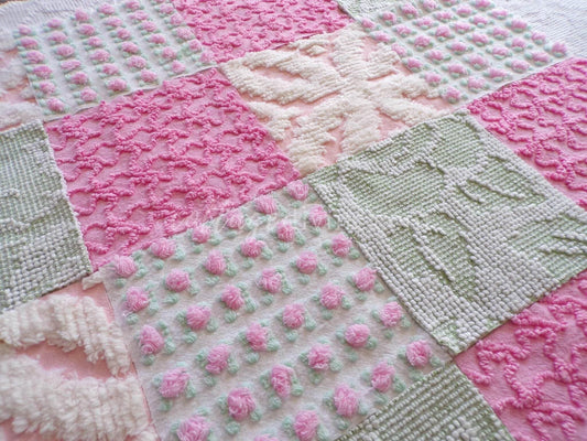 Spring Medley Vintage Quilt Squares Set from Chenille Bedspread Fabrics, 6" Blocks, Qty 16