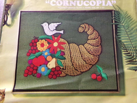 CORNUCOPIA Vintage Paragon Crewel Stitchery Embroidery Kit # 0417 Folk Hippie Style