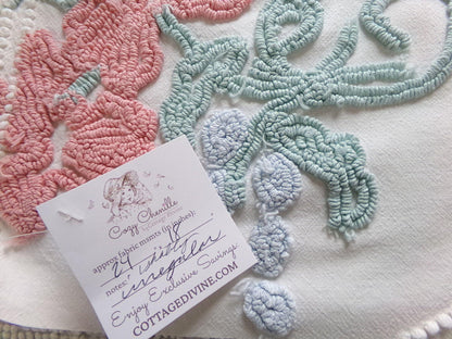 shabby delicate vintage chenille fabric, 18" x 24" inch piece of cotton sewing material for crafts & quilting
