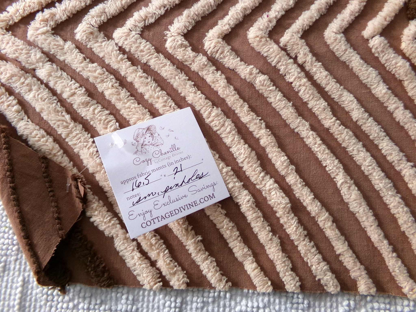 Chocolate Rose Vintage Chenille Fabric, Unique Brown & Mocha Tufting, 16.5" x 21" inch piece of sewing material for quilts, pillows, crafts