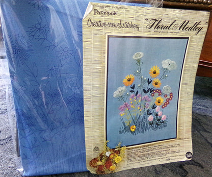FLORAL MEDLEY Crewel Stitchery Kit, Summer Flowers, Vintage 0623 Paragon Needlecraft Embroidery by Polly Gottfried