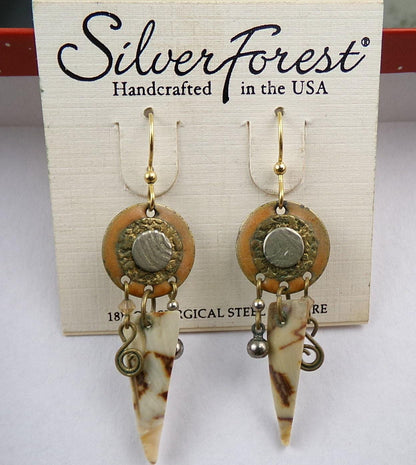 Ethnic Boho Dagger Pierced Dangle Earrings, Vintage Silver Forest Bangle Hippie Design, Artisan Made in USA
