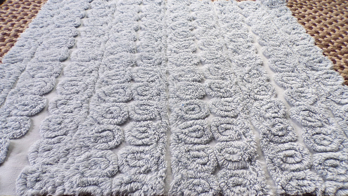 Tranquil Velvety Plush Swirls Vintage Chenille Bedspread Quilt Fabric, 22" x 25" inch Piece; Stardust Blue Curlicues
