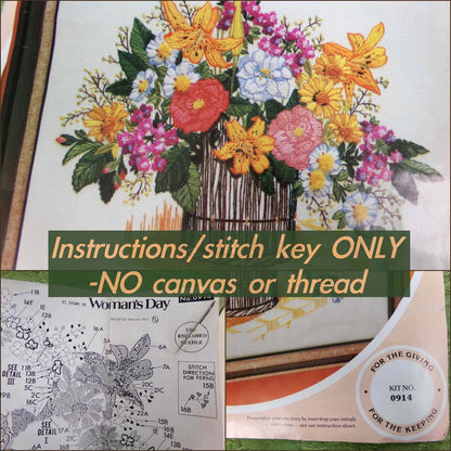 INSTRUCTIONS ONLY for Bucketful of Flowers Vtg Crewel Embroidery Paragon 0914
