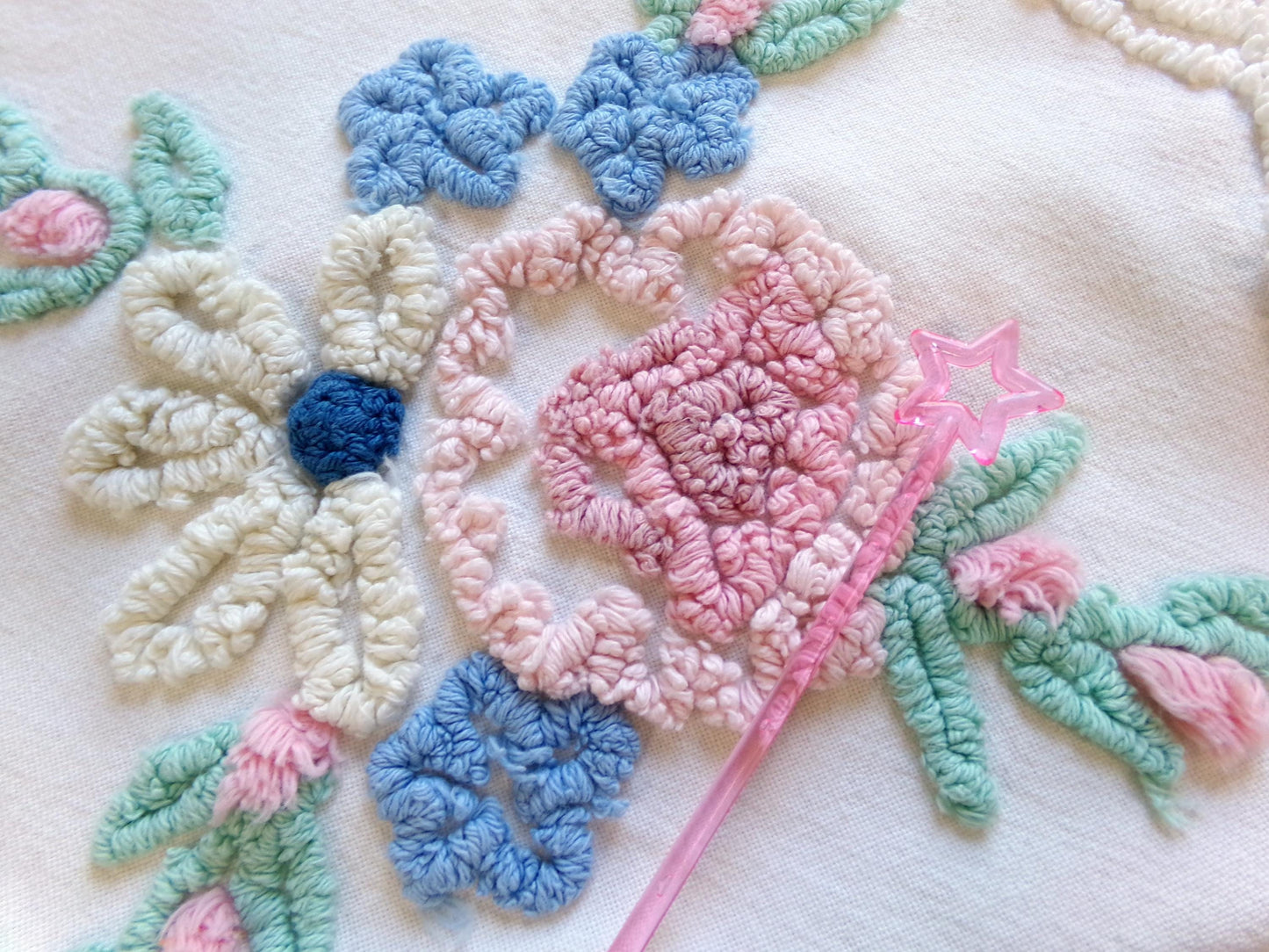 Vintage Chenille Fabric: Needletuft Wildflowers Sewing Material 24" x 23"