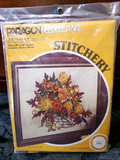 FALL ARRANGEMENT Vintage Floral Crewel Stitchery Kit, Boho Autumn Paragon 0810 Stitchery, Georgia Ball Design