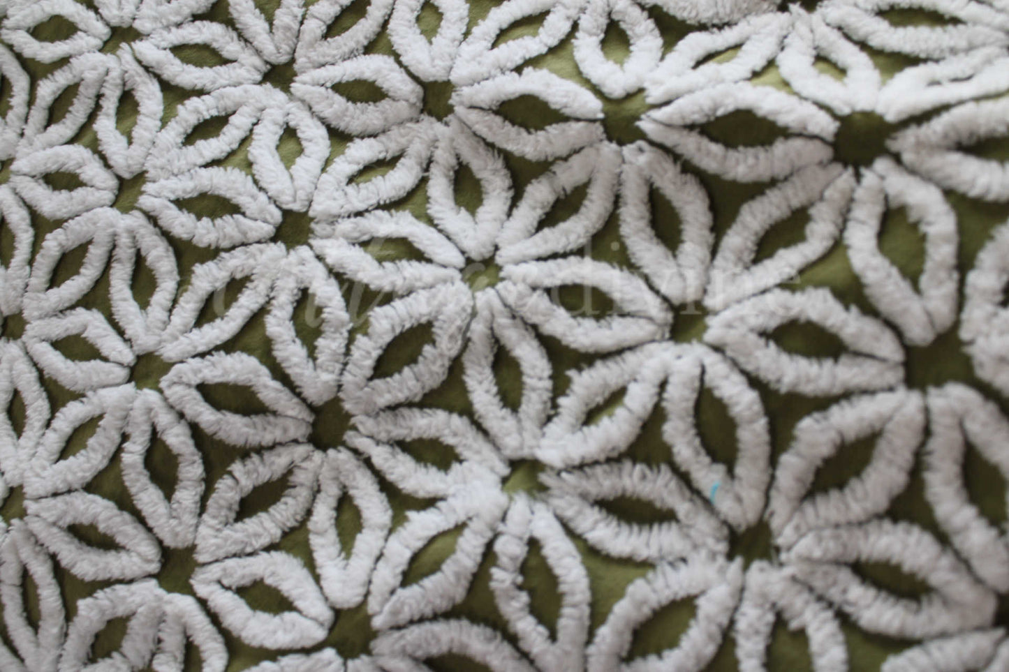 Hippie Olive Daisy Vintage Chenille Fabric, Earthy Green 24" x 20" inch Piece, So Gorgeous