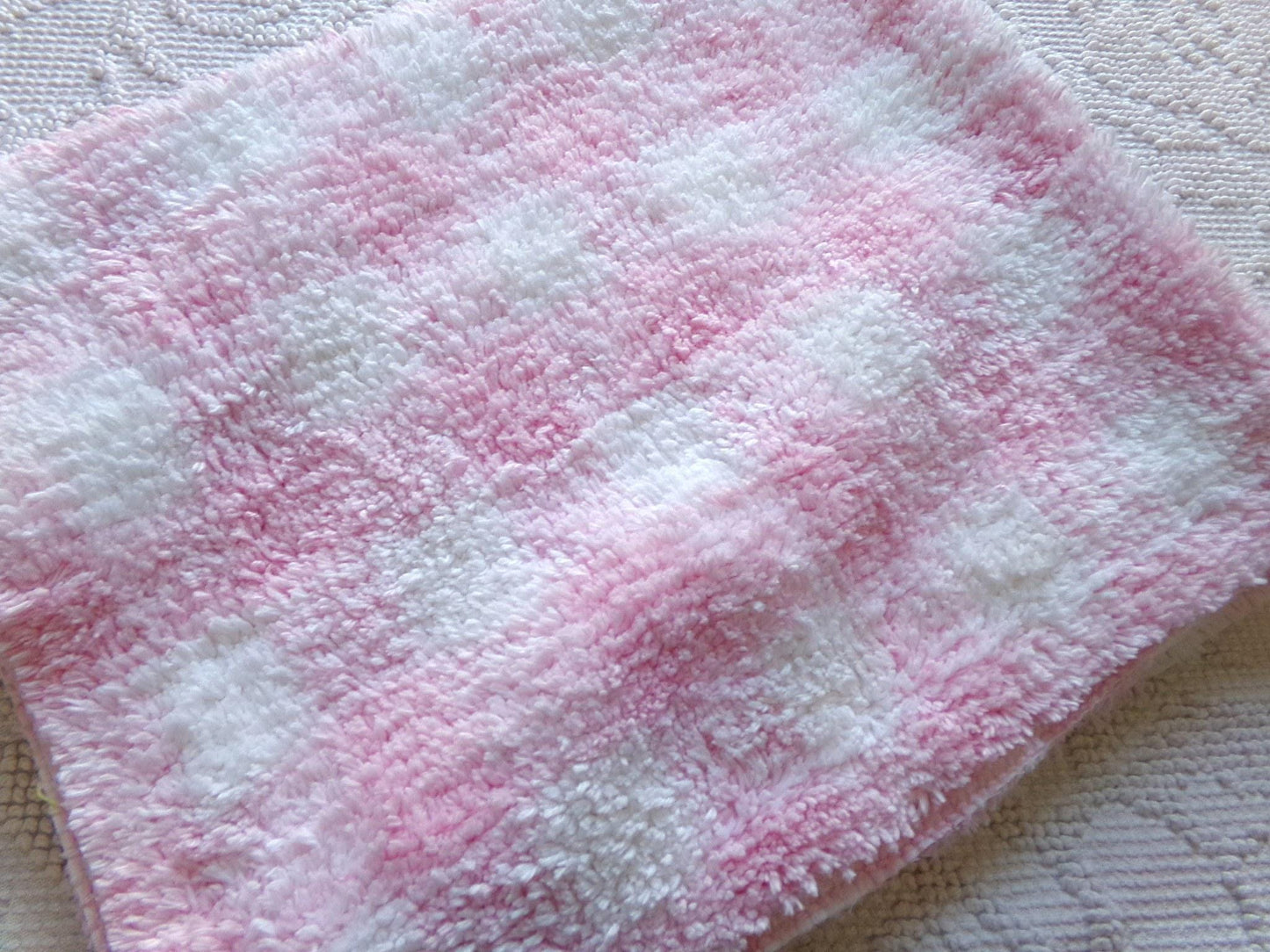 snuggle soft pink gingham vintage terry chenille fabric, pretty plaid design on white plush cotton blend 18" x 24" piece sewing fabric