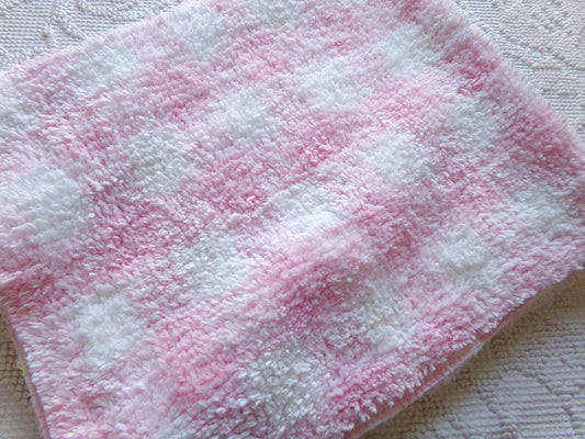 snuggle soft pink gingham vintage terry chenille fabric, pretty plaid design on white plush cotton blend 18" x 24" piece sewing fabric