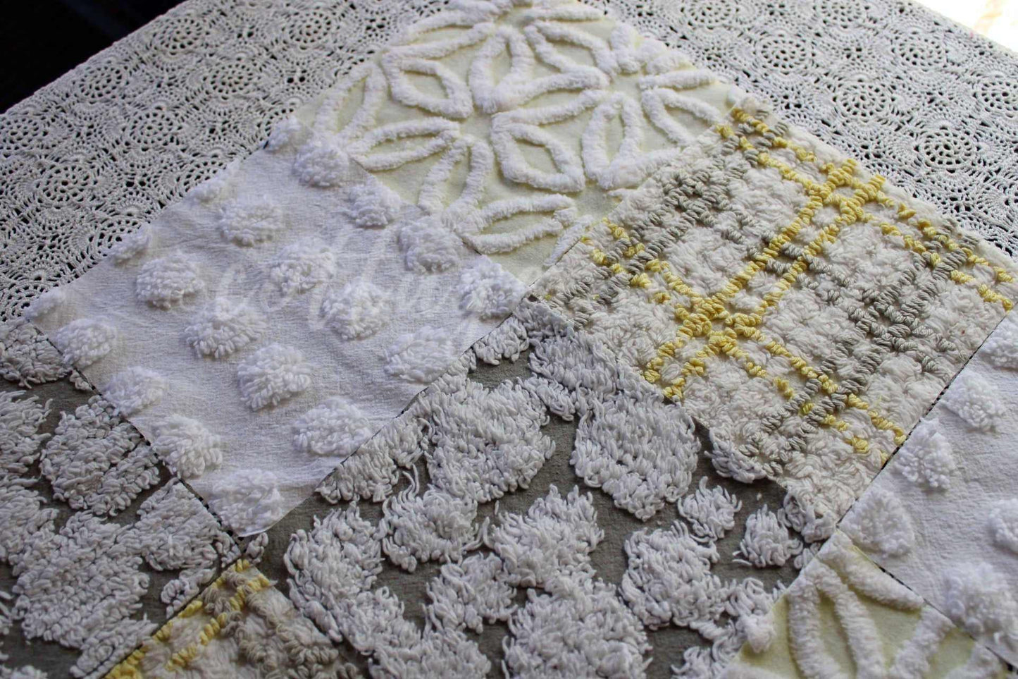 Sun & Clouds Chenille Quilt Squares Set, Rotary Cut from Vintage Chenille Bedspread Fabric, 17 Blocks, 6" x 6" inch each