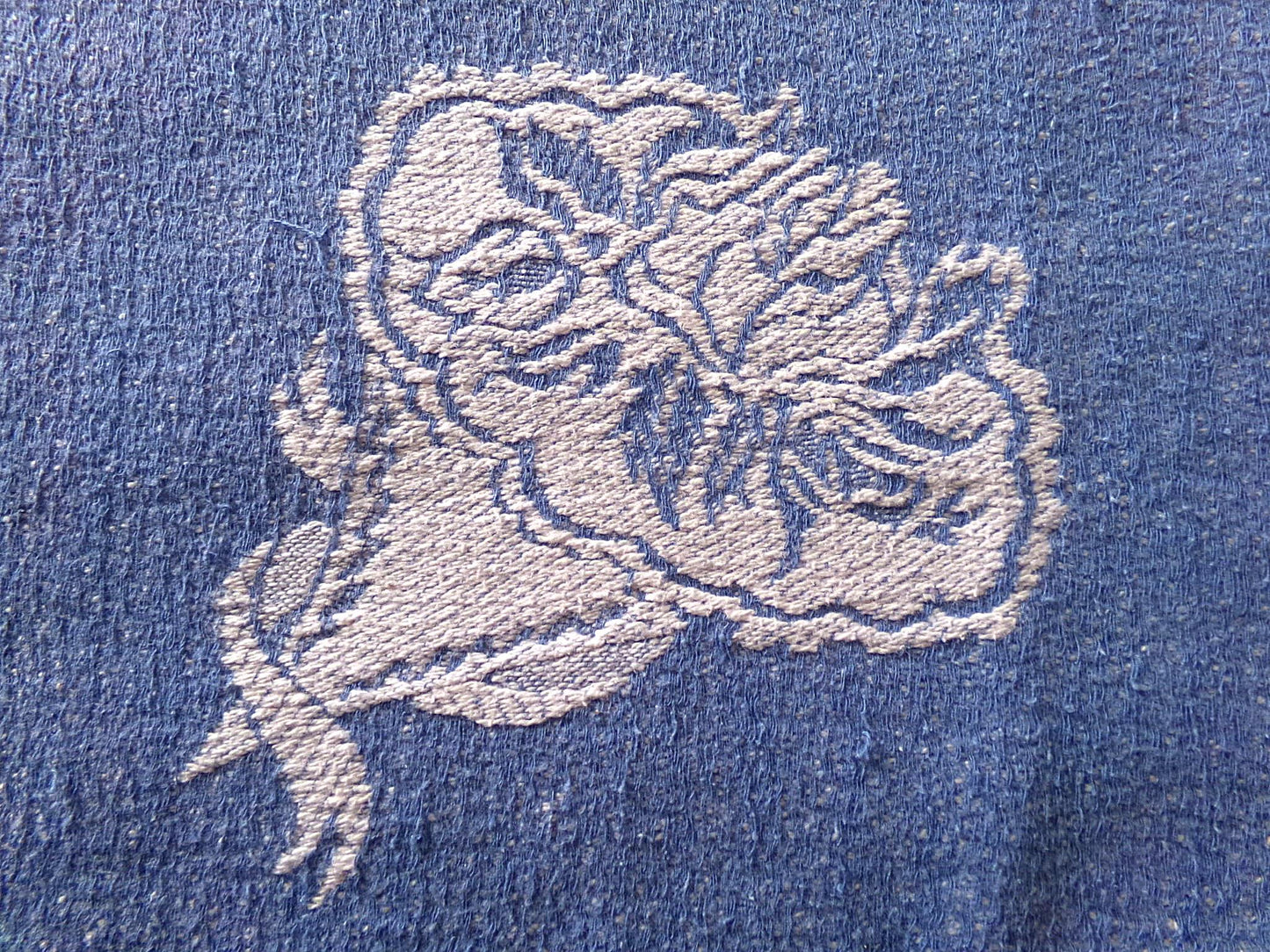 romantic coastal style vintage woven fabric, white & blue bridal floral bouquets, reversible 20" x 27" inch piece of shabby sewing material
