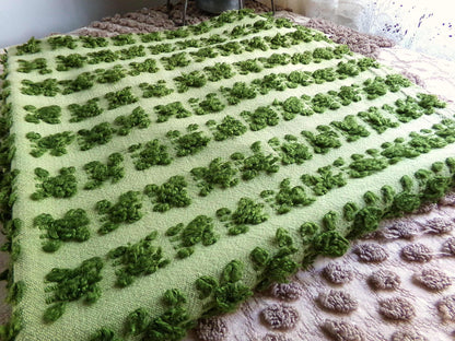 Hippie Chic Vintage Green Rosebud Chenille Fabric, 18" x 24" inch Piece, Boho Fabulous Tonal Roses