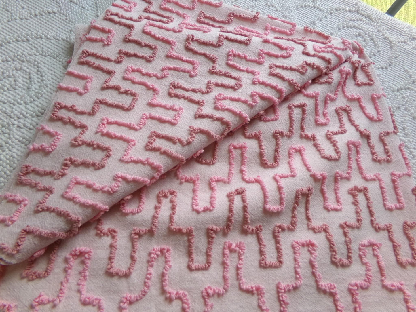 pink skyscrapers vintage chenille fabric: textured 20" x 24" cut piece of sewing material