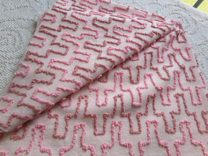 pink skyscrapers vintage chenille fabric: textured 20" x 24" cut piece of sewing material