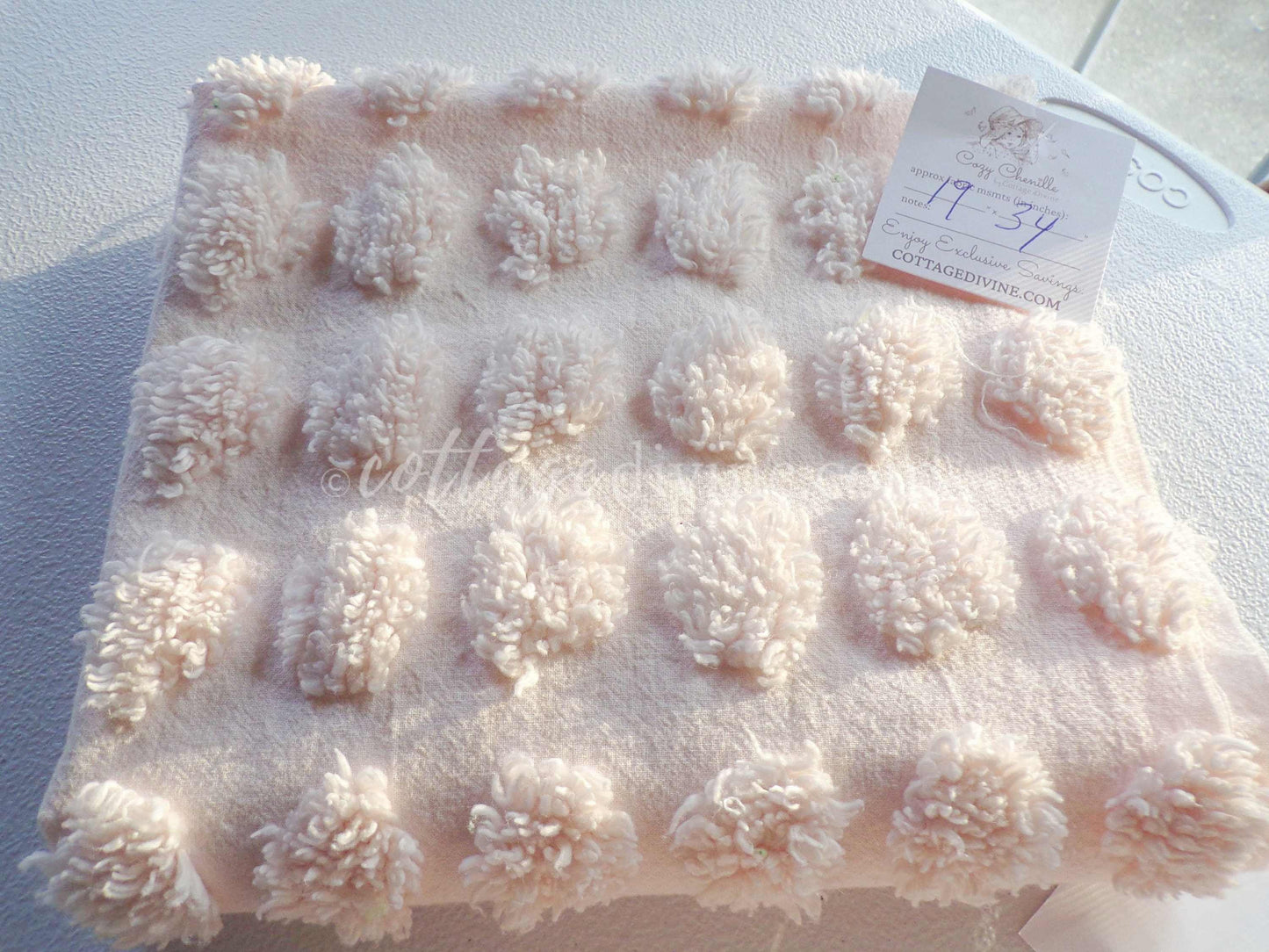 Fluffy Jumbo Coin Pops Vintage Chenille Quilt Fabric, Radiant Blush, 18" x 34" Piece, Lovely in Handmade Quilts
