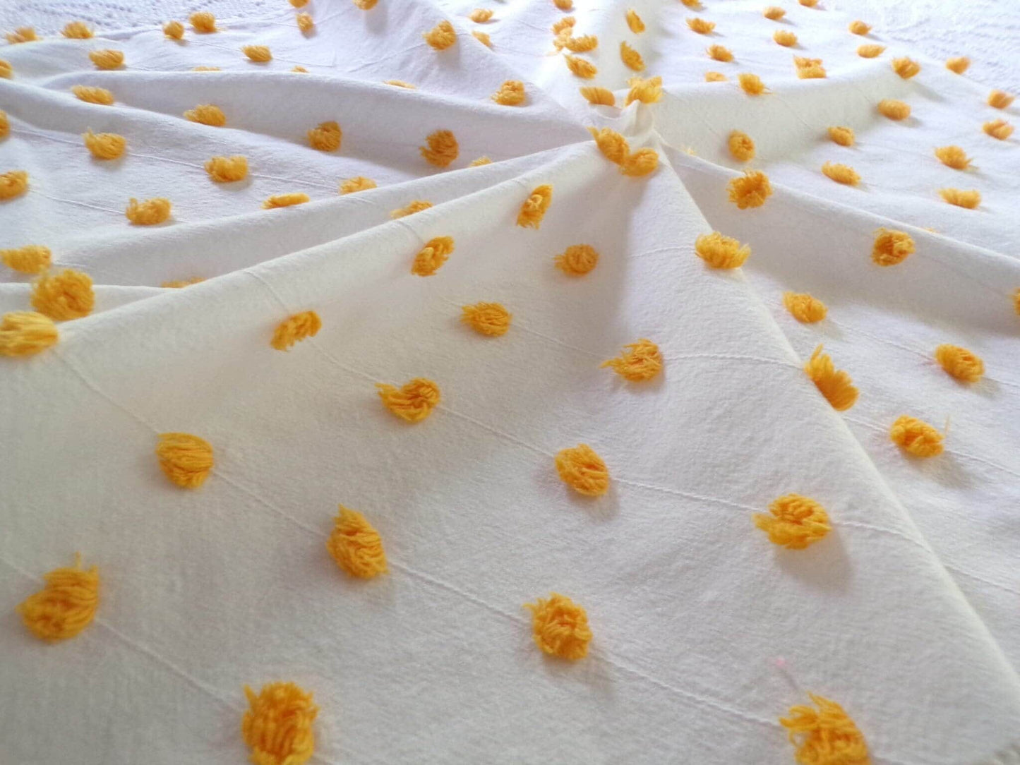 Golden Harvest Puff Pops Vintage Chenille Fabric, 24" x 20"-inch Handtufted Piece, Unique in DIY Pillows & Quilts