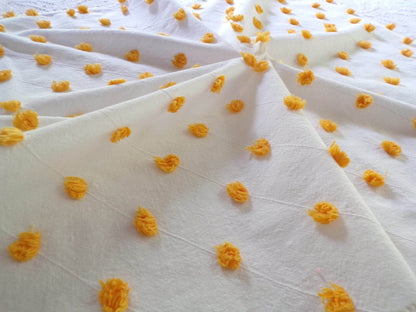 Golden Harvest Puff Pops Vintage Chenille Fabric, 24" x 20"-inch Handtufted Piece, Unique in DIY Pillows & Quilts