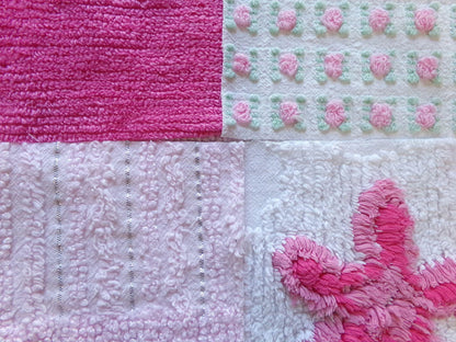 fun pink vintage chenille fabric squares, set of 16 quilt blocks 6" each geometric & flowers for crafts, sewing