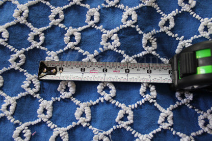 Chain Link Cobalt Blue Vintage Chenille Fabric, 20" x 24"' inch piece, White Needletufted Links on Ultra Lightweight Cotton