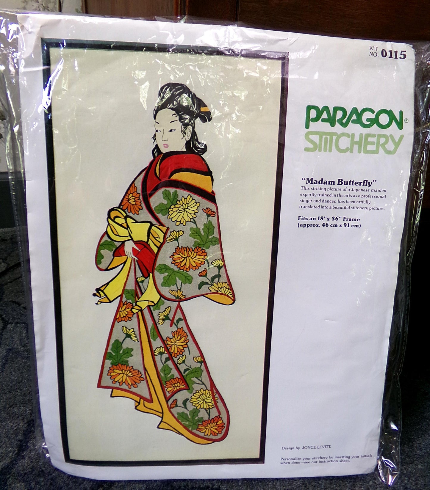 MADAM BUTTERFLY Crewel Embroidery Kit, Rare Vintage Paragon Stitchery 0115, Wall Hanging, Joyce Levitt Design