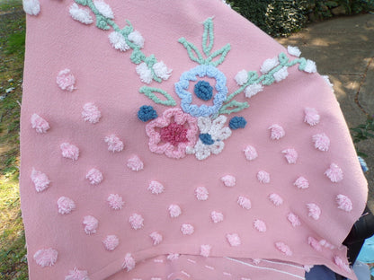 Vintage Rosy Floral Dot Chenille Fabric, 33" x 16"-inch Piece, Cabin Crafts, Cotton