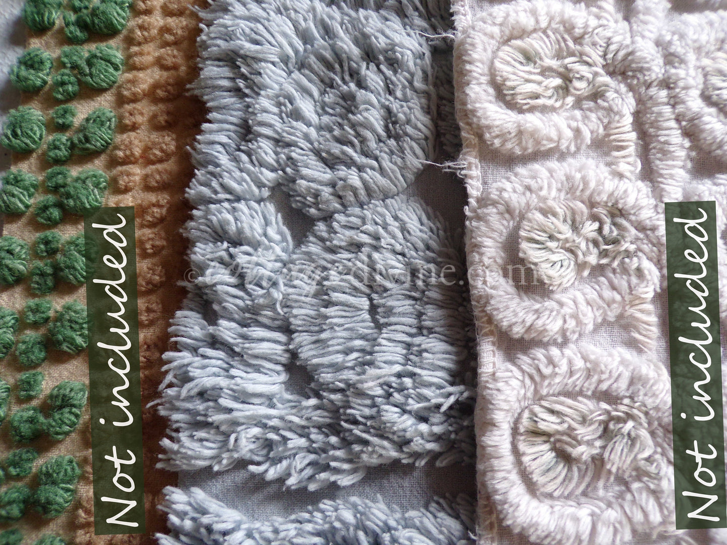 Plush Swirl Tuft Vintage Chenille Bedspread Quilt Fabric, 21" x 25" inch Piece; Stardust Blue Curlicues