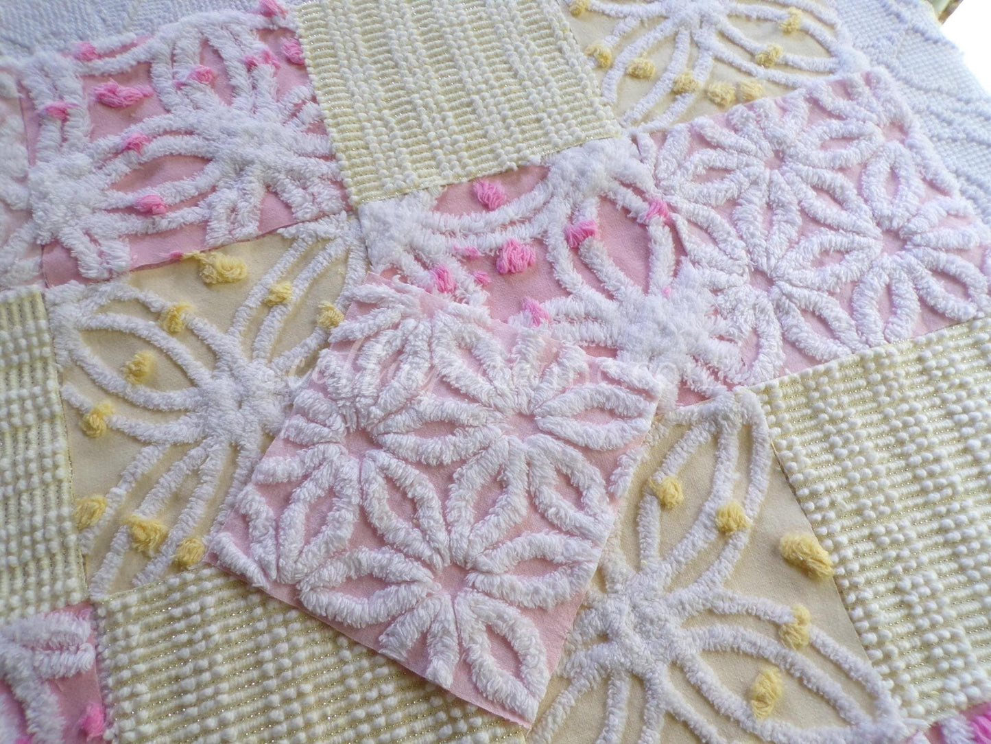 Spring Sparkle Chenille Quilt Squares Set from Vintage Bedspread Fabric, 16 Blocks, 6" x 6" inch