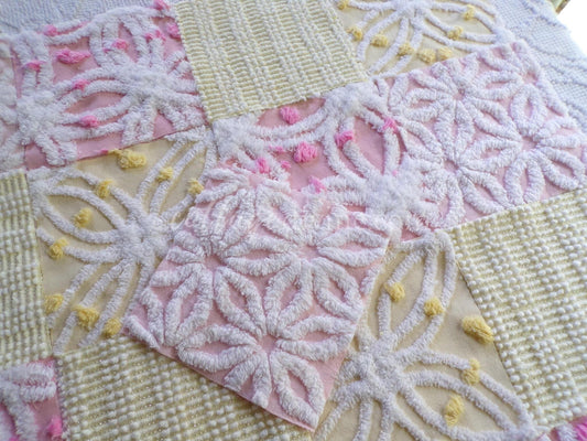 Spring Sparkle Chenille Quilt Squares Set from Vintage Bedspread Fabric, 16 Blocks, 6" x 6" inch